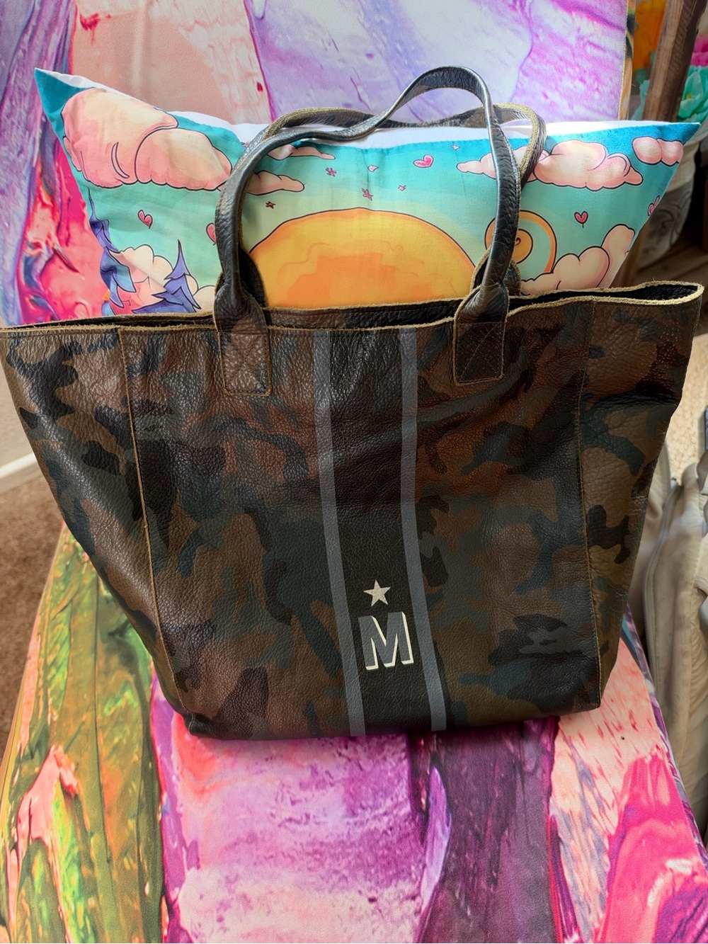Not Rational Camouflage Stripe Tote with Star 'M' Accent - Brown/Black
